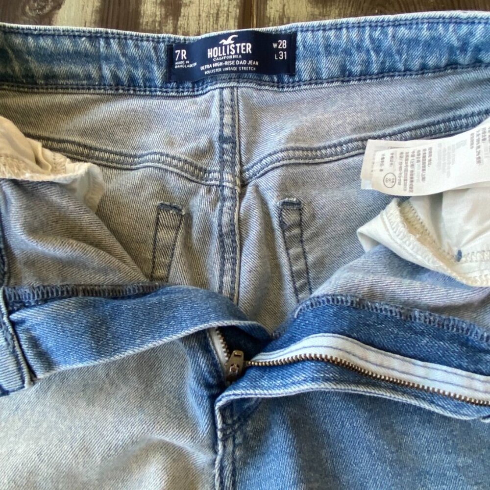 90's Y2K Hollister High Rise Dad Jeans Two Tone Acid Wash Sz 7R - Picture 6 of 7